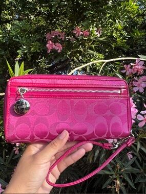 Coach Hot Pink Signature Wristlet with Detachable Strap